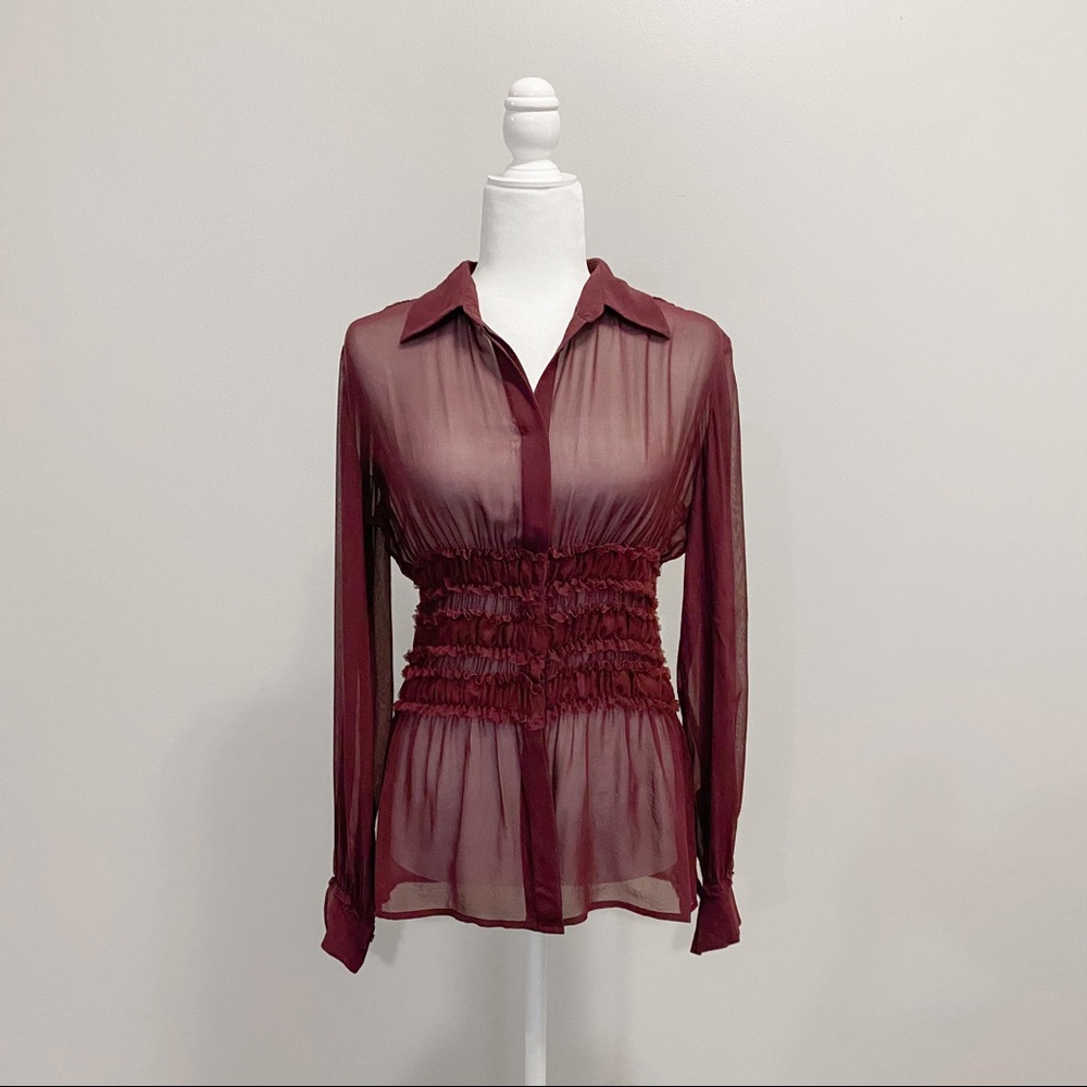 Moda International Silk Burgundy Blouse Size M